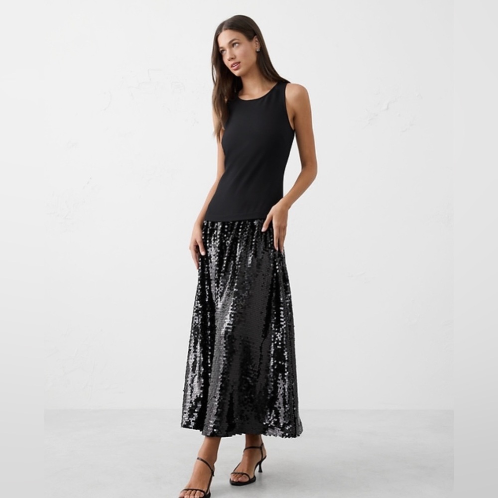 NWT Banana Republic Black Sequins Maxi Dress Size 4